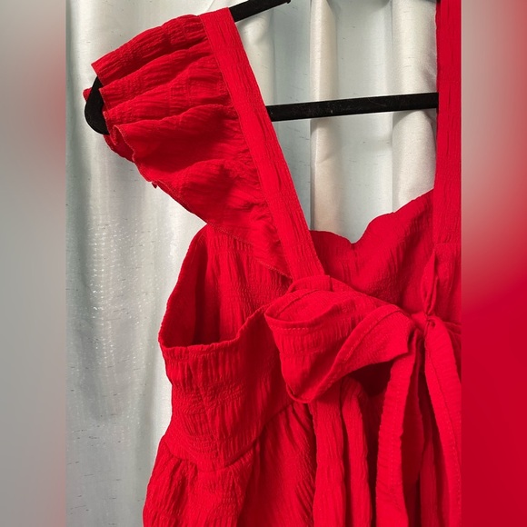 Red Ruffle Sleeve Dress - Picture 3 of 8